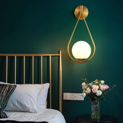 Gold Metal With Milky White Glass Ball Wall Sconce - Hanging