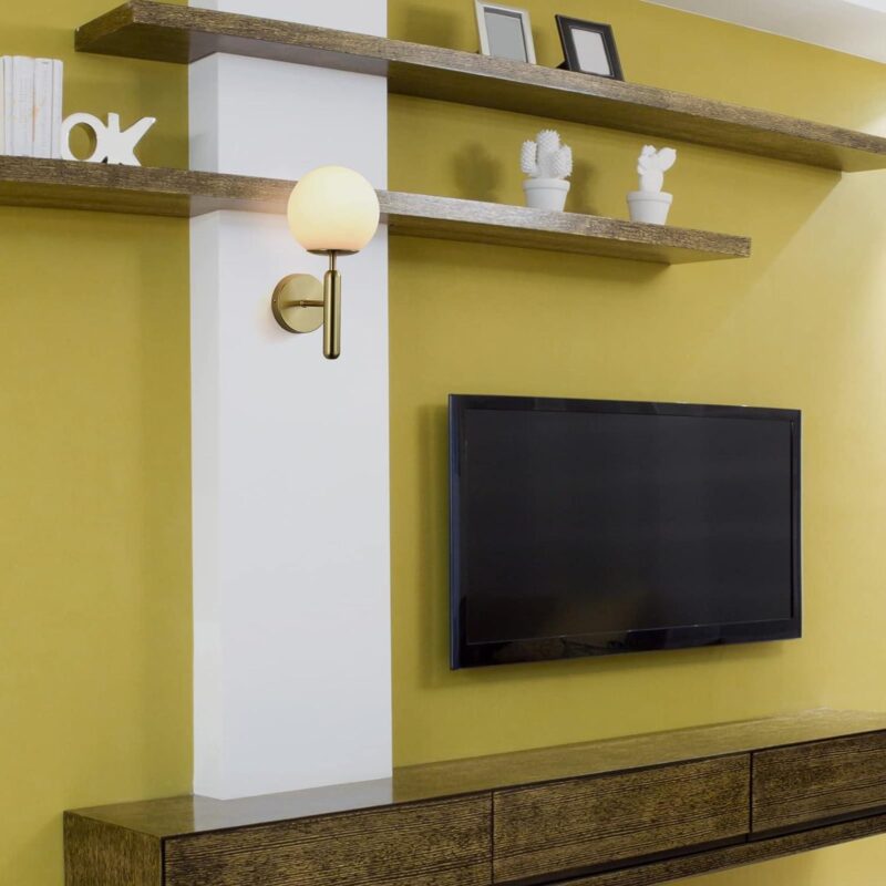 Gold Metal With Milky White Glass Ball Wall Sconce
