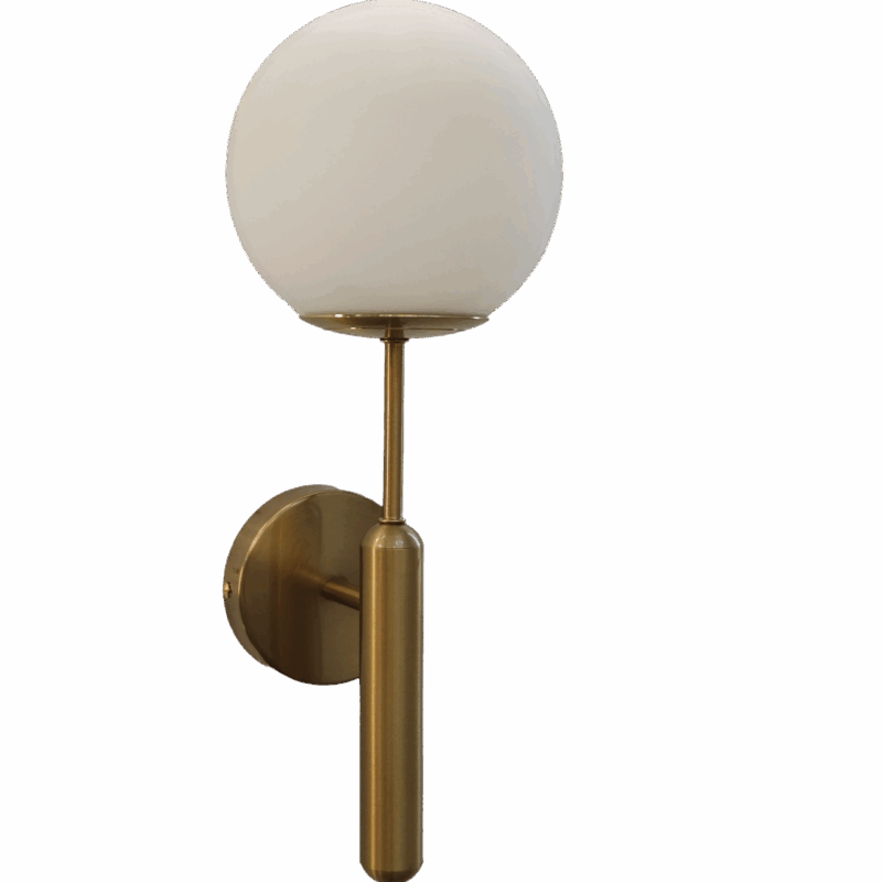 Gold Metal With Milky White Glass Ball Wall Sconce