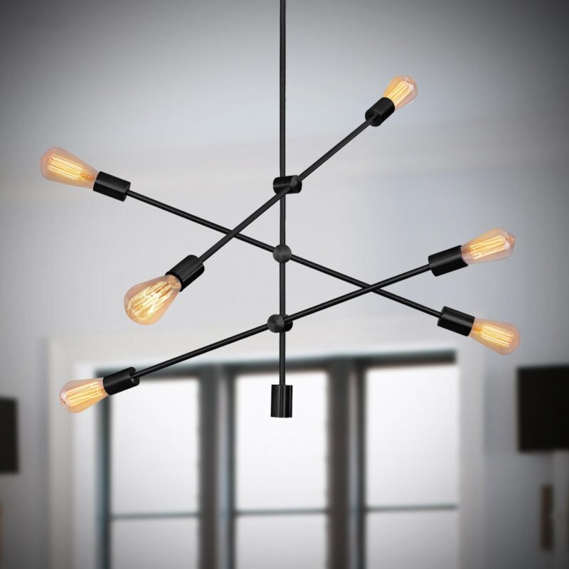 Arc Black Sputnik Mid-Century 6 Arm Chandelier