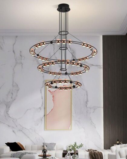 Athena Rose Gold Ball 3 Ring Chandelier