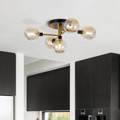 Brass Mid-Century Sputnik Style 5 Light Chandelier