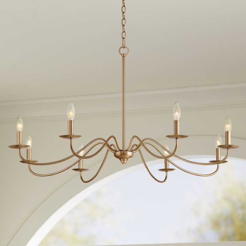 Vintage Iron 8 Arm Soft Gold Candelabra Chandelier