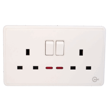 Arc White Double Socket Switch With Neon - British Plug