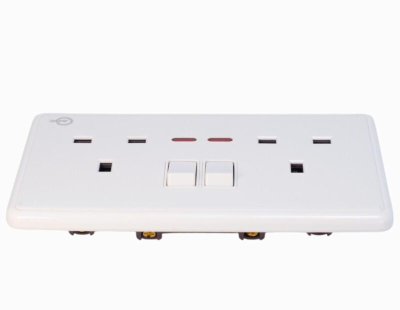 Arc White Double Socket Switch With Neon - British Plug