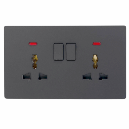 ARC Matt Black Multi Function Double Socket With Neon