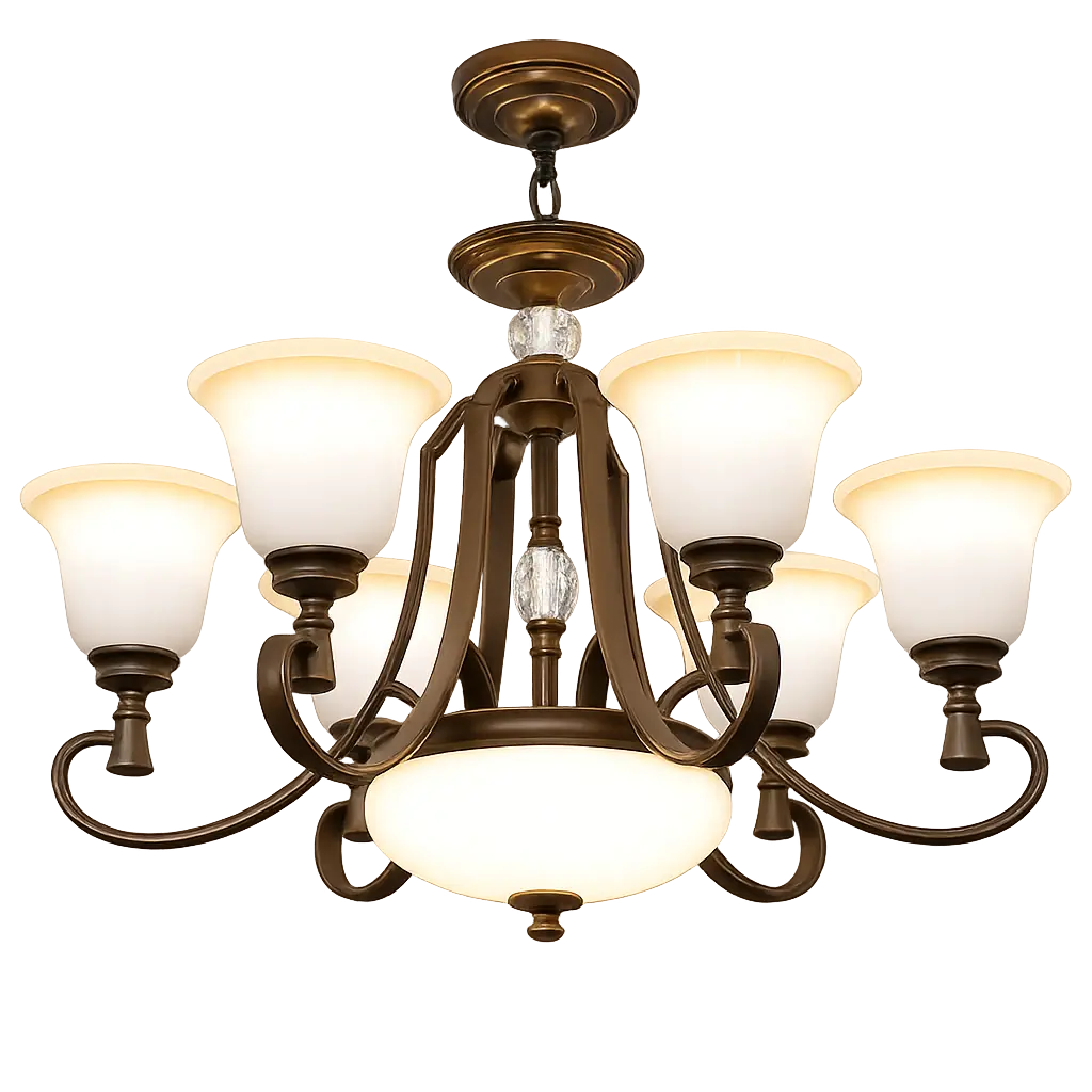 Vintage Brushed Bronze 6 Lamp Chandelier