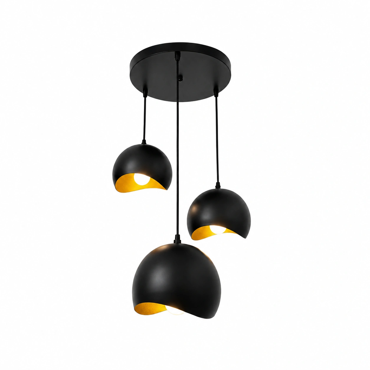 The Trio-Dome Chandelier - Matte Black & Antique Gold - 20cm Diameter