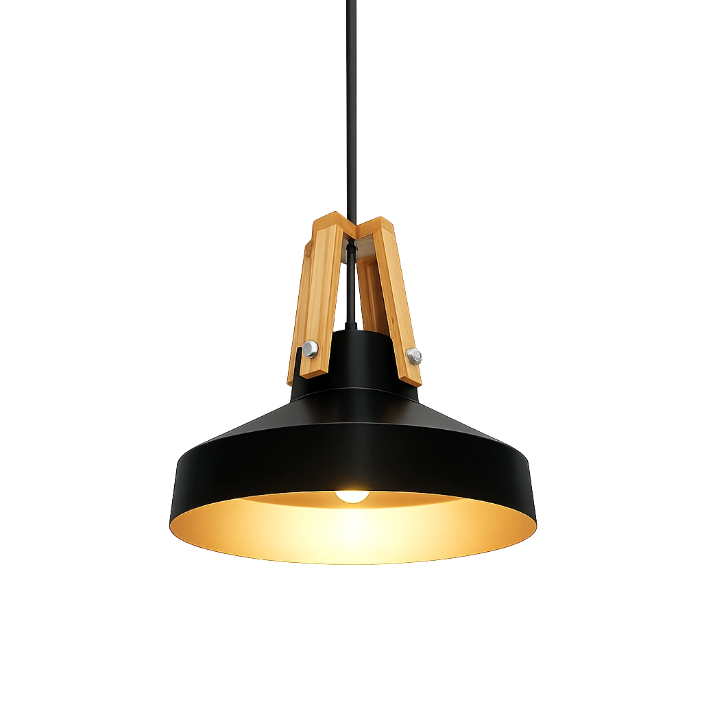 The Wooden Trestle 350mm Wide Dome Pendant Light - Black & Gold Aluminum