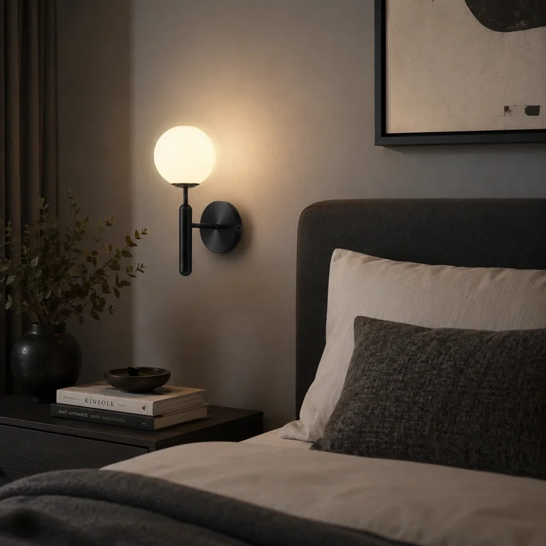 The Perch 150mm Wide Globe Wall Lamp - Matte Black Iron