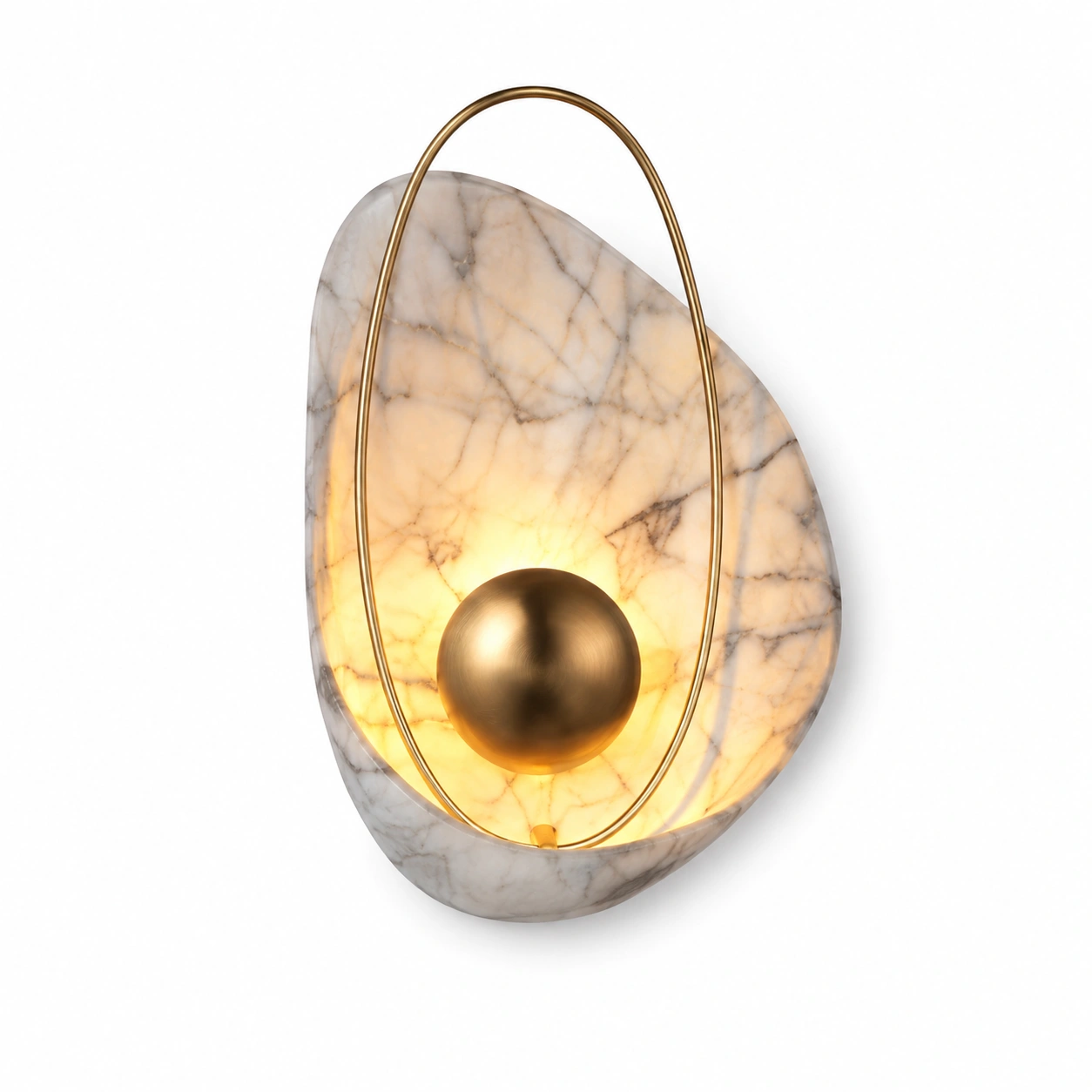 The Dawn 240mm Wide Organic Marble Wall Light - White Marble & Brushed Gold