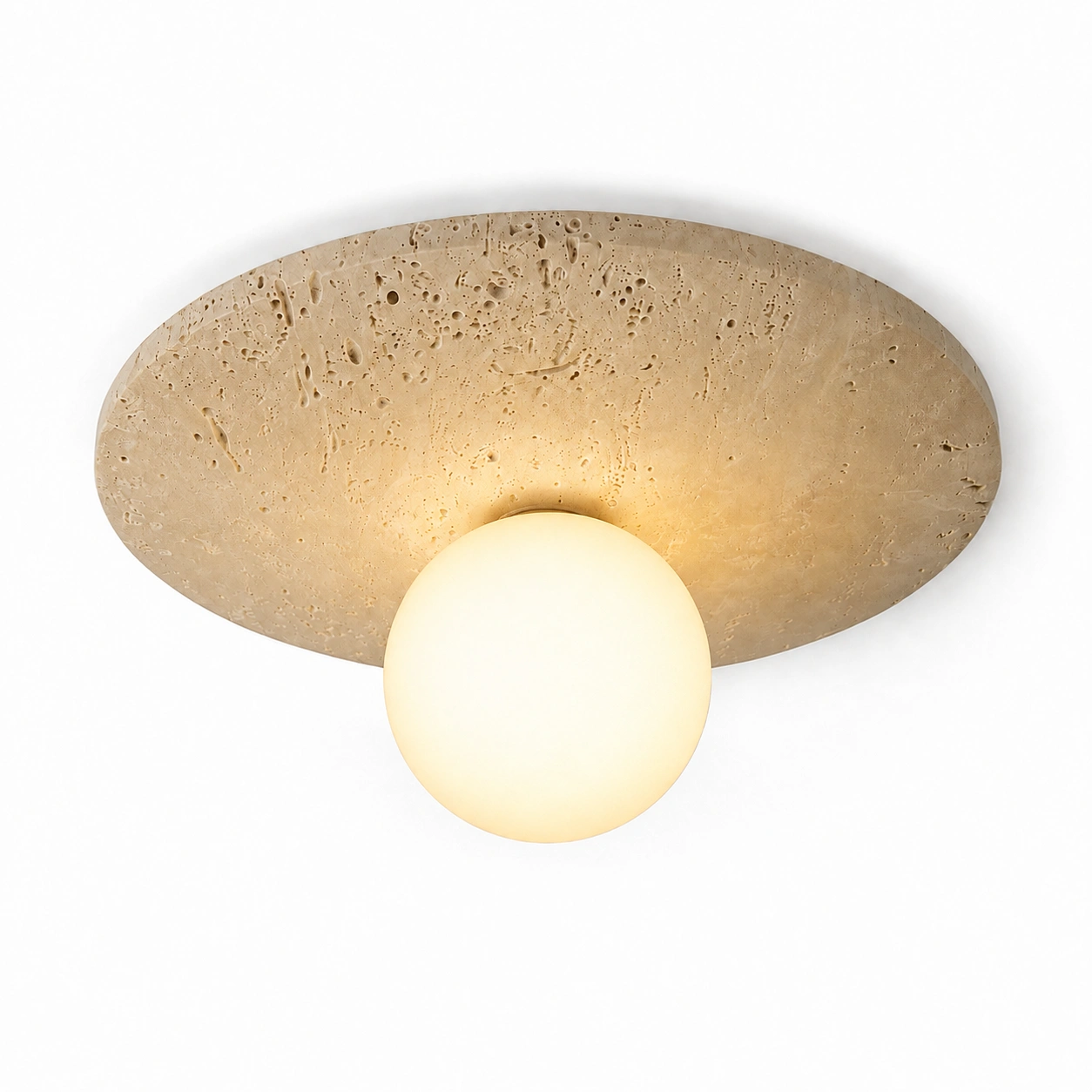 The Atlas 300mm Wide Stone Disc Wall Light - Natural Travertine