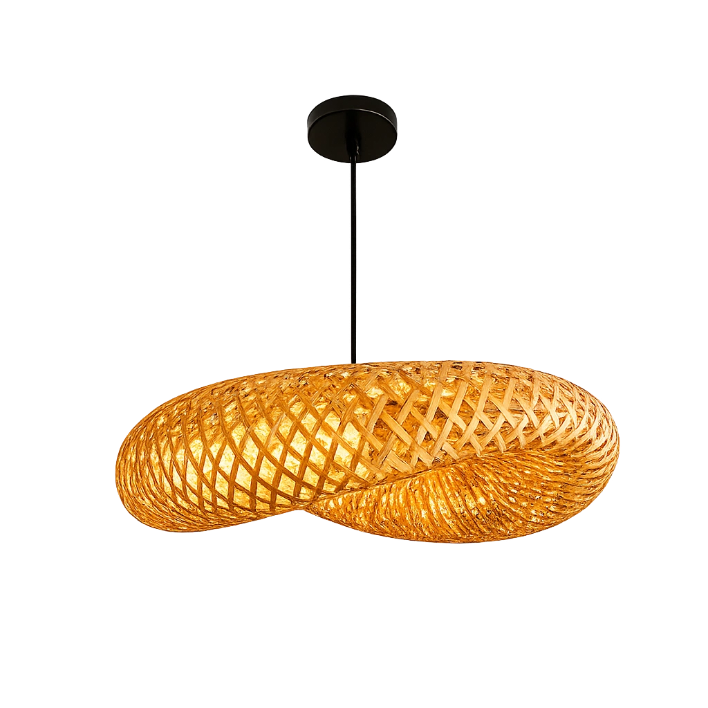 The Cedar 600mm Wide Woven Bamboo Lens Pendant Light