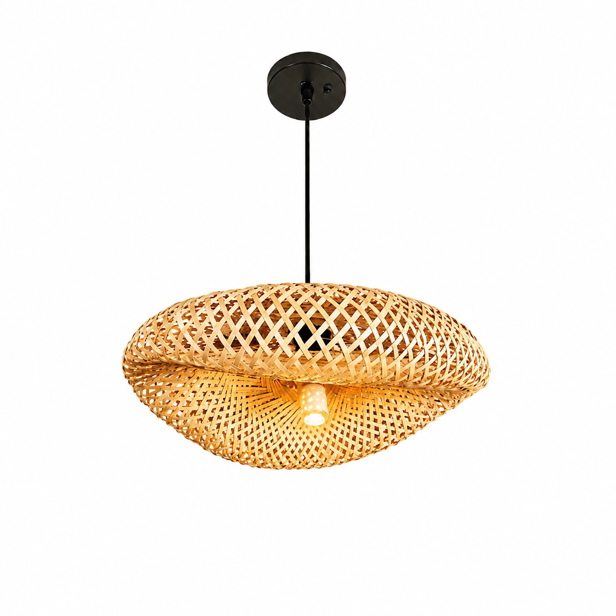 The Cedar 400mm Wide Woven Bamboo Lens Pendant Light