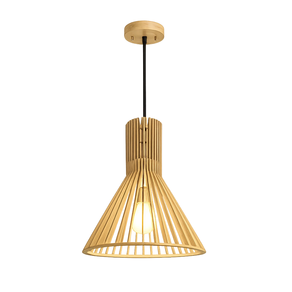 The Merritt Wooden Slat Cone Pendant Light