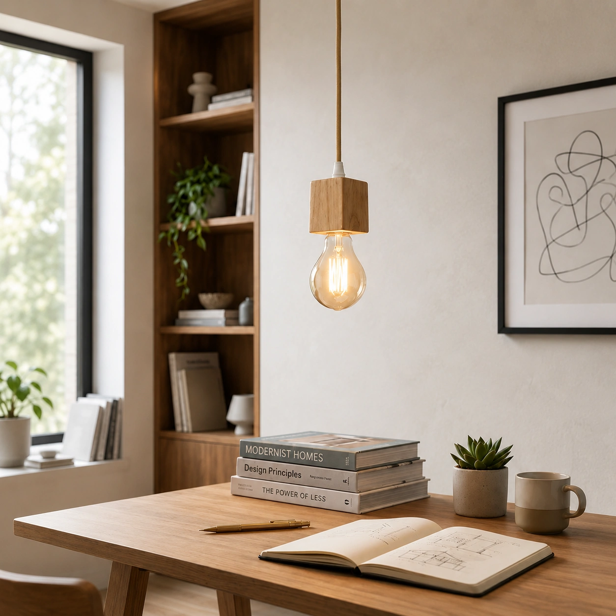 The Nordic Oak Pendant Kit 4" Base Diameter 1-Light Scandinavian Pendant - Natural Oak - Wood