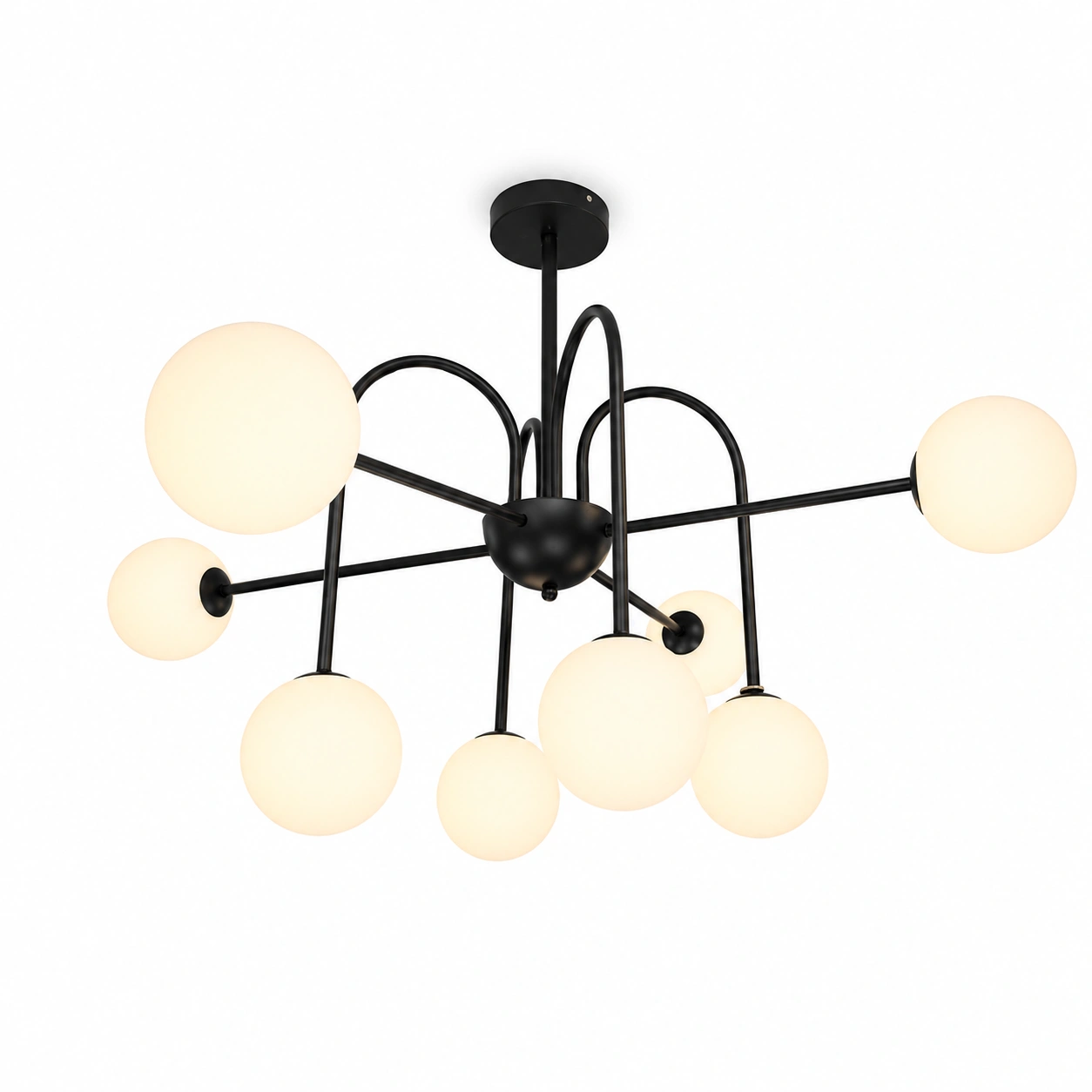 The Cove 1000mm Wide Opal Glass Globe Chandelier - Black Iron