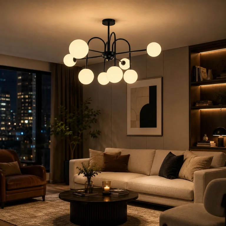 The Cove 1000mm Wide Opal Glass Globe Chandelier - Black Iron
