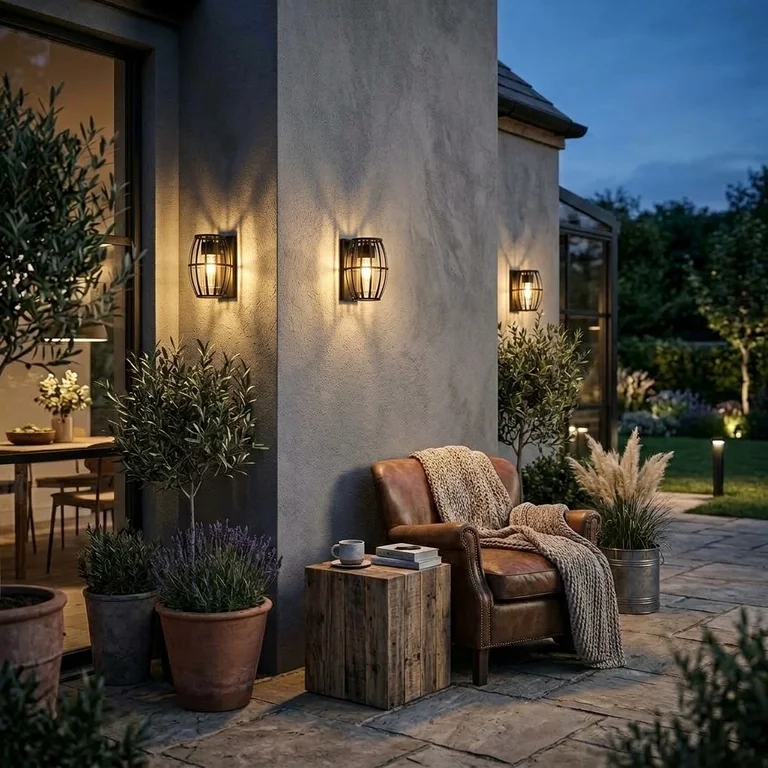 The Harbor Caged Cylinder Outdoor Wall Light - 150mm Wide - Matte Black Iron & Glass
