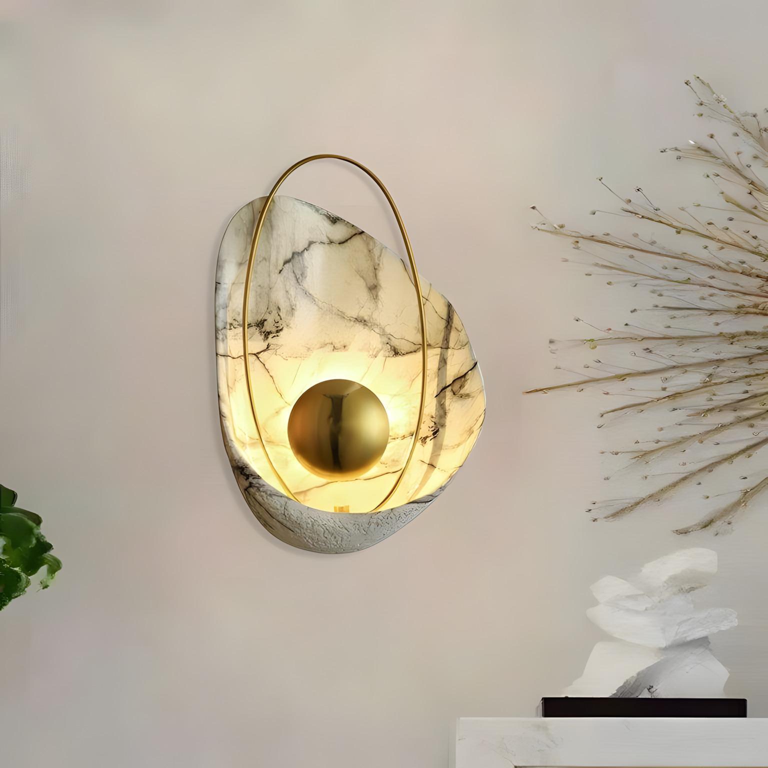 The Dawn 270mm Wide Organic Marble Wall Light - White Marble & Brushed Gold