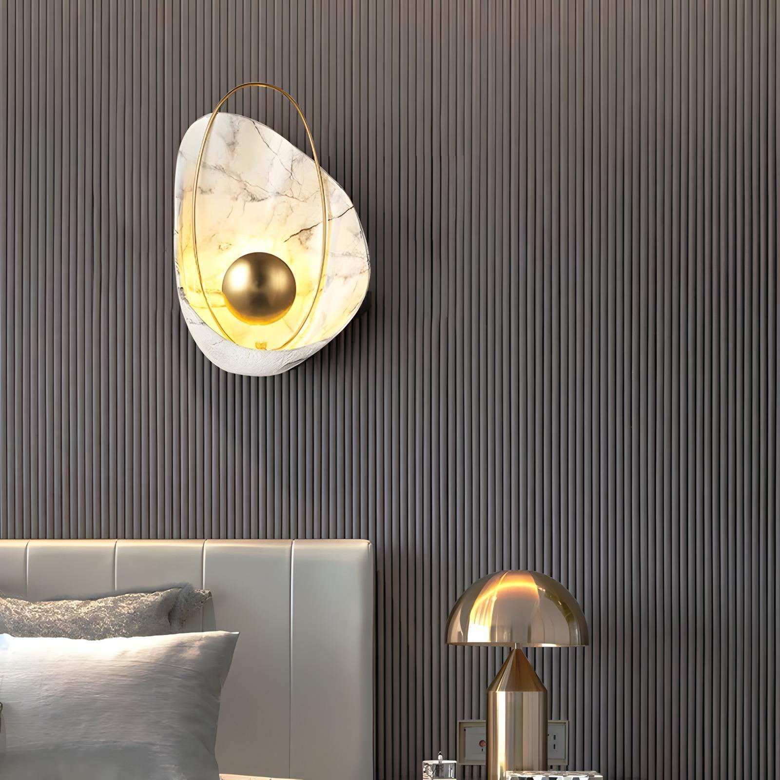 The Dawn 270mm Wide Organic Marble Wall Light - White Marble & Brushed Gold
