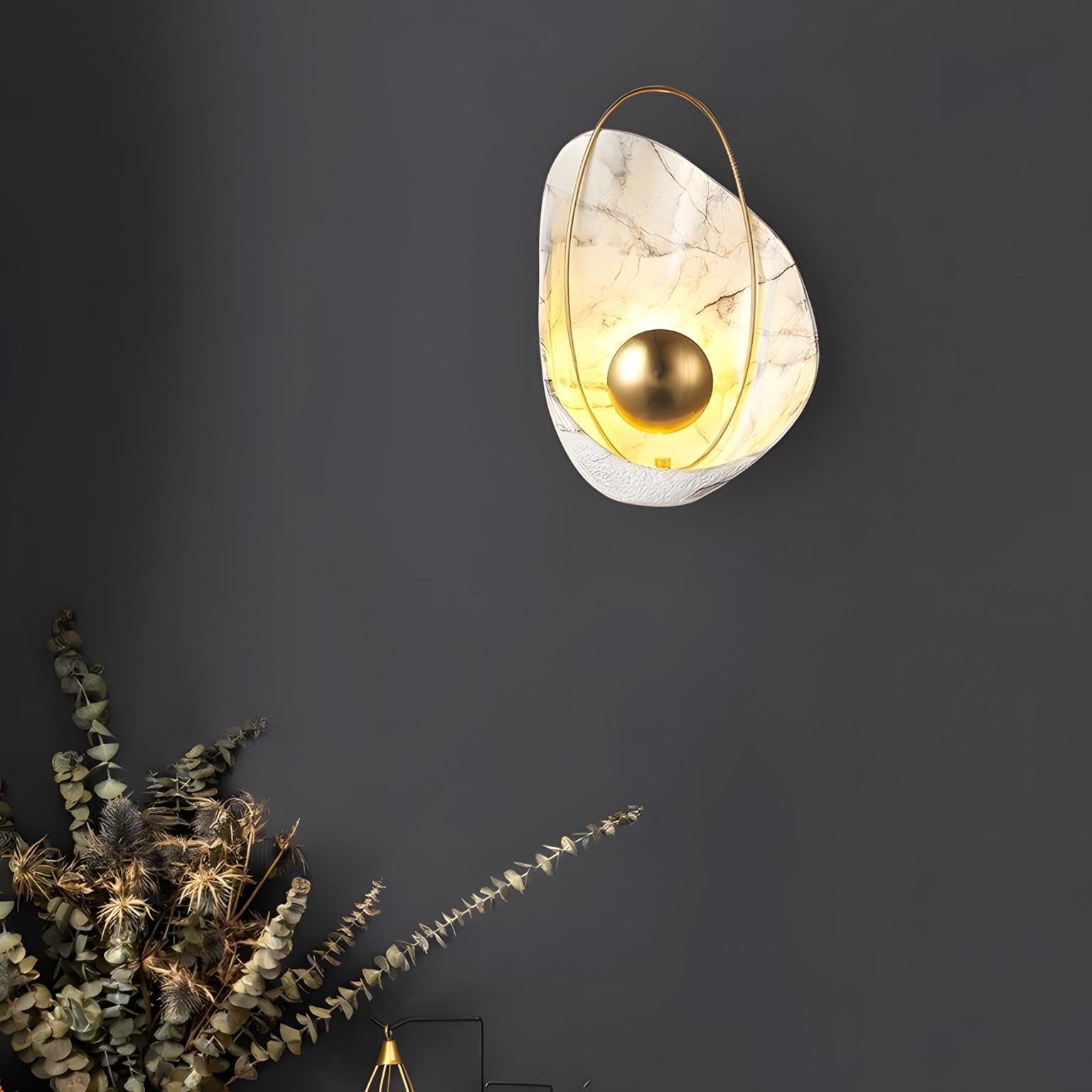 The Dawn 270mm Wide Organic Marble Wall Light - White Marble & Brushed Gold