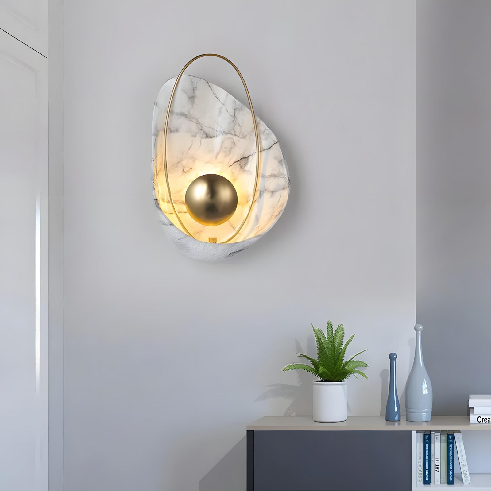 The Dawn 270mm Wide Organic Marble Wall Light - White Marble & Brushed Gold