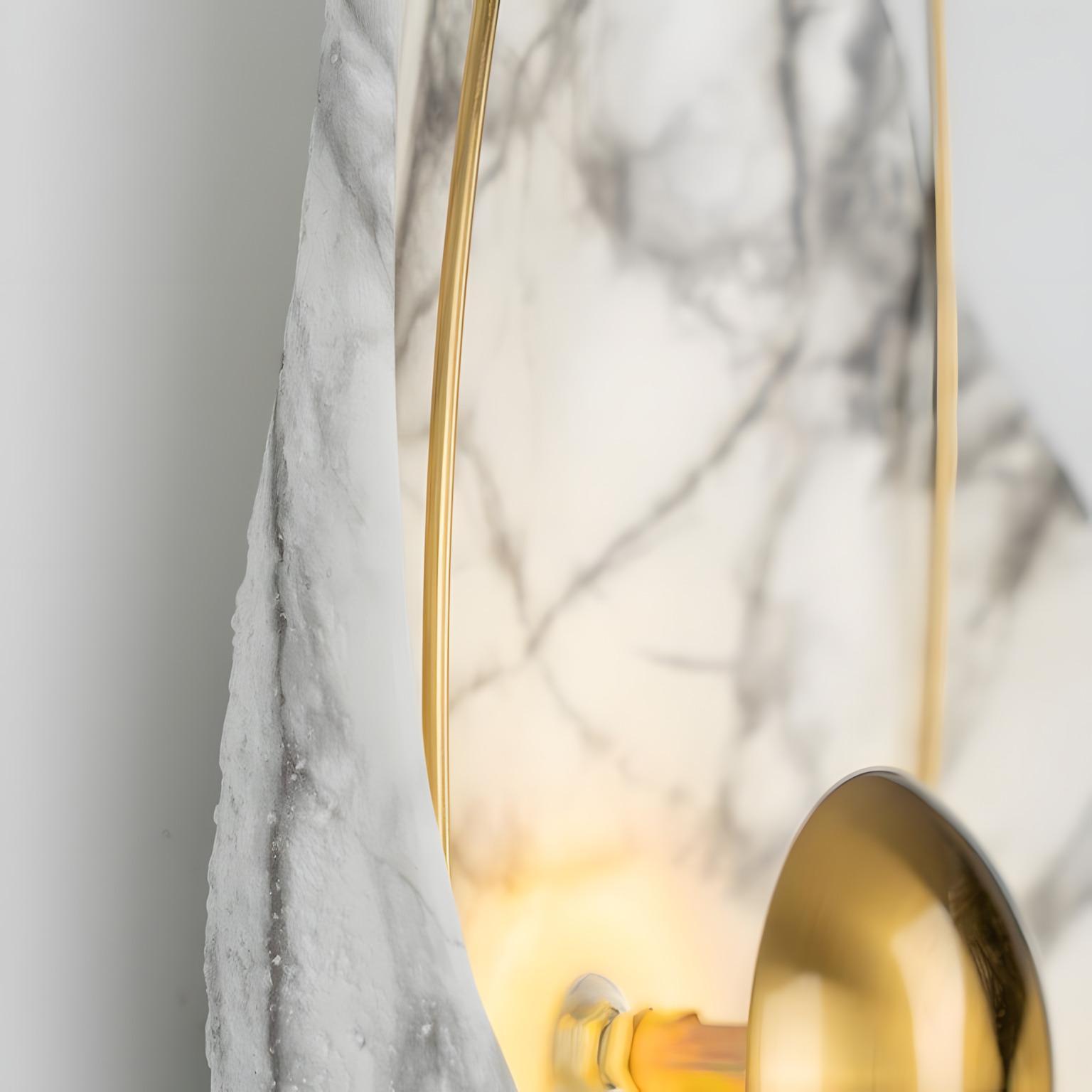 The Dawn 270mm Wide Organic Marble Wall Light - White Marble & Brushed Gold