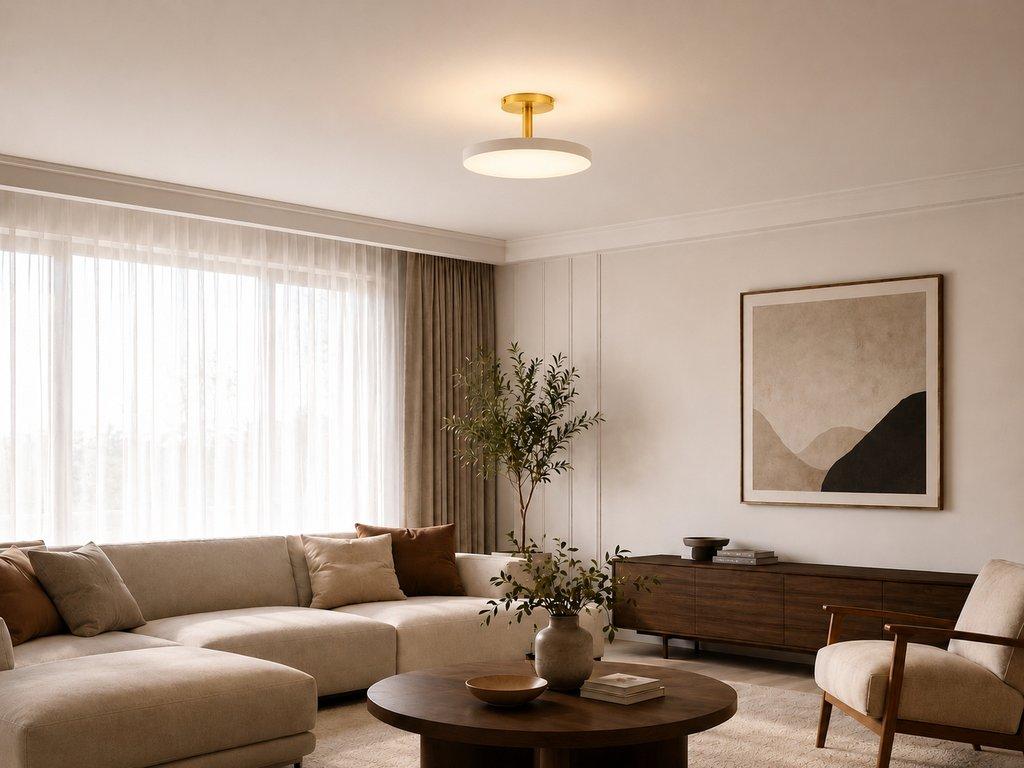The Round Asteria 24" Diameter 1-Light Modern LED Ceiling Lamp - White & Brass Finish - Metal