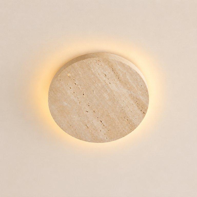 The Halo 300mm Wide Ceiling & Wall Light - Natural Stone & Walnut Wood