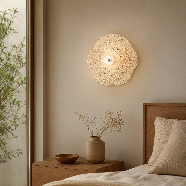 The Rattan Flower 1-Light E27 Wall Sconce - Wood Finish - Metal & Plastic Rattan