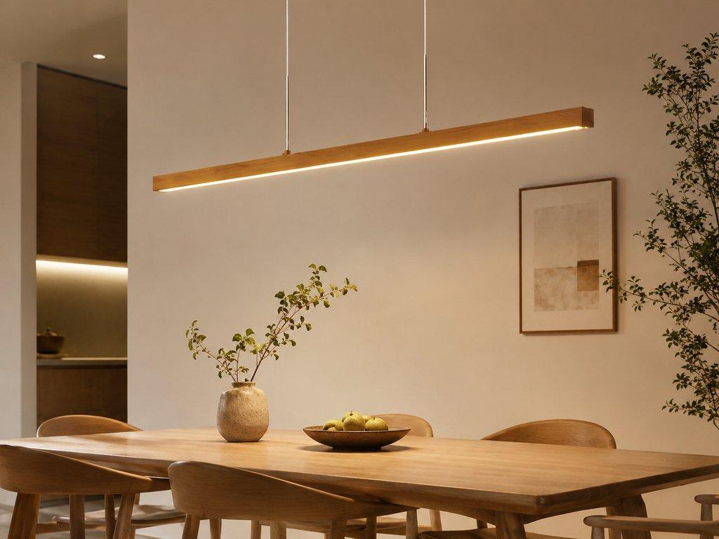 The Wood Linear Pendant - 18W - 3000K - Metal and Wood - 122cm