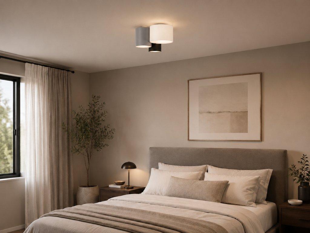 The Trio 9" Wide 3-Light E27 Fabric Ceiling Light - White Finish - Metal & Fabric