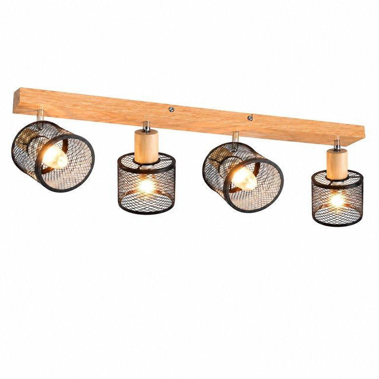The Mesh 24" Long 4-Light E14 Linear Ceiling Spotlight - Black Finish - Metal & Wood