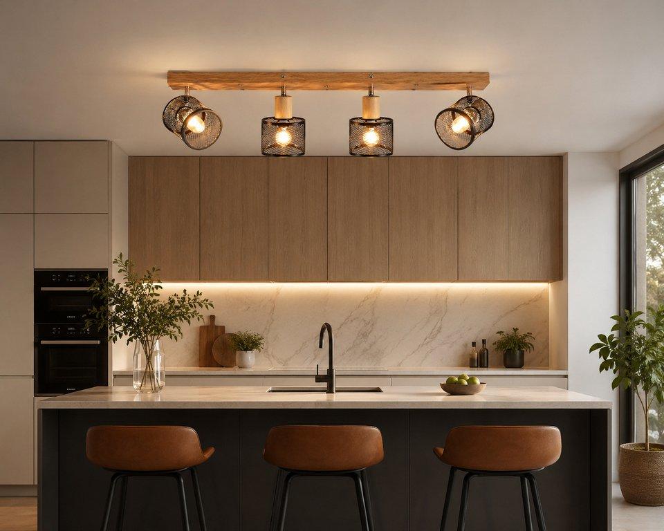 The Mesh 24" Long 4-Light E14 Linear Ceiling Spotlight - Black Finish - Metal & Wood