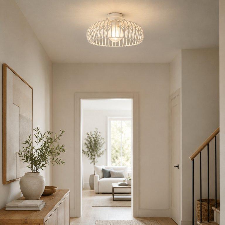 The Cage 16" Diameter 1-Light E27 Ceiling Light - White Finish - Metal