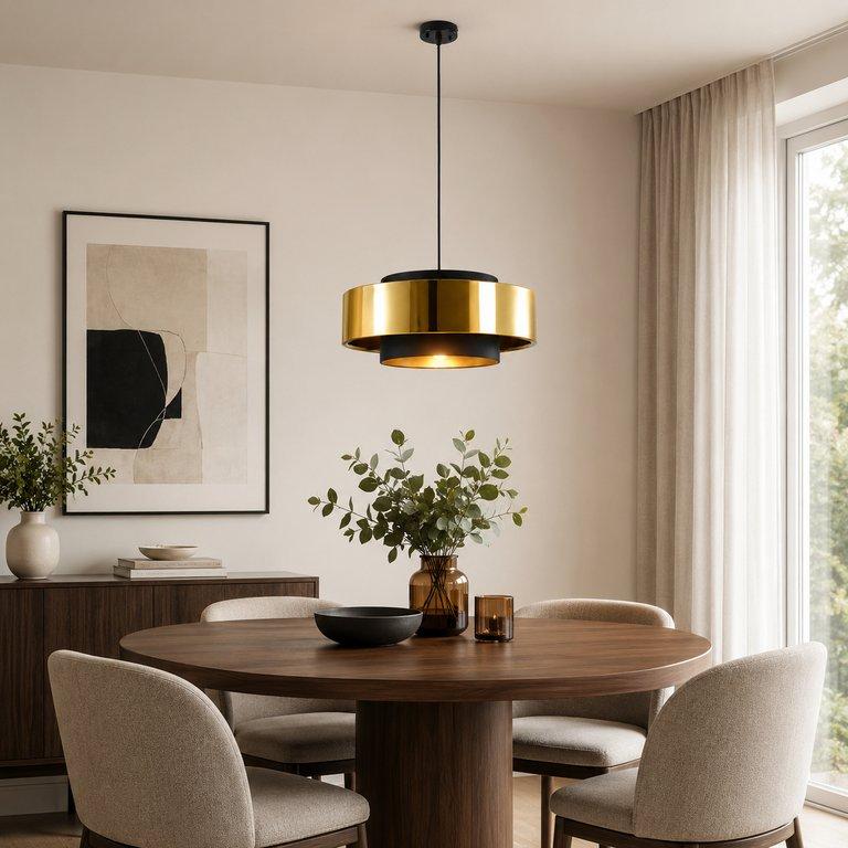 The Eclipse 20" Diameter 1-Light E27 Pendant - Black & Gold Finish - Metal