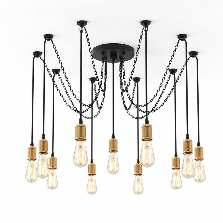 The Chain 39" Diameter 10-Light E27 Pendant - Black & Gold Finish - Metal