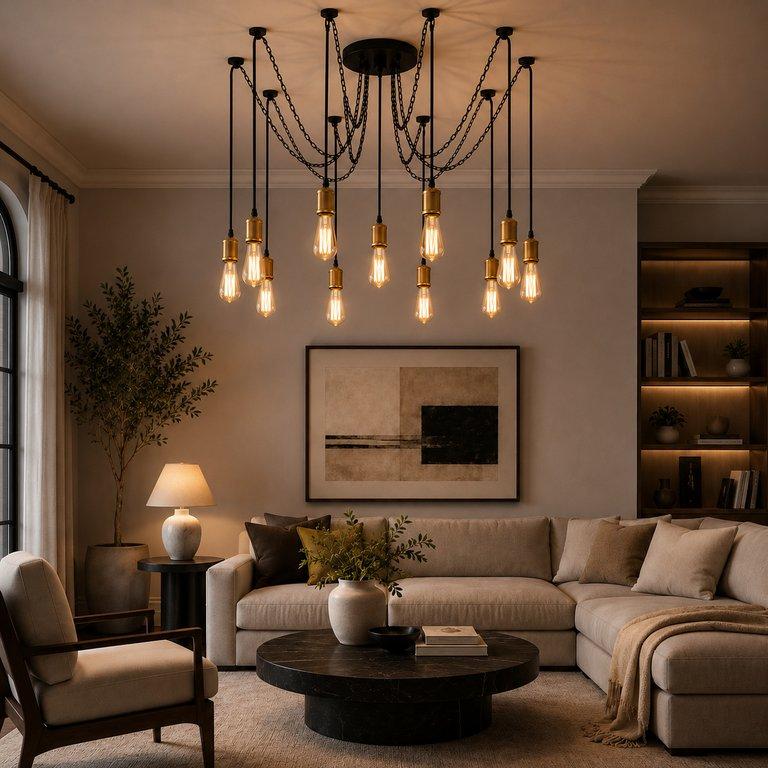 The Chain 39" Diameter 10-Light E27 Pendant - Black & Gold Finish - Metal